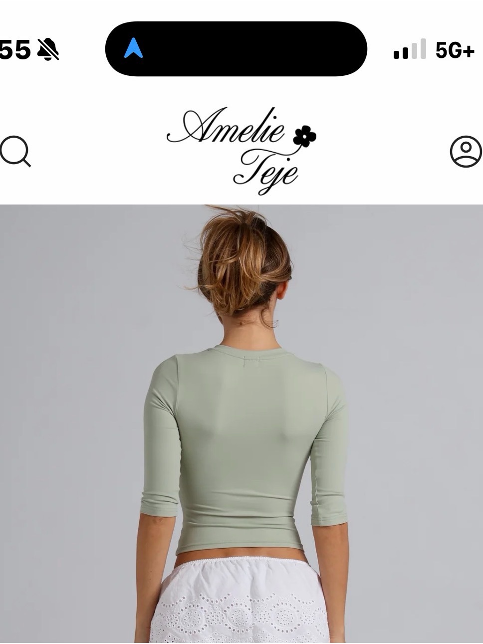 Amelie Teje Sage Green V-Neck Cropped Top — image 2 of 5
